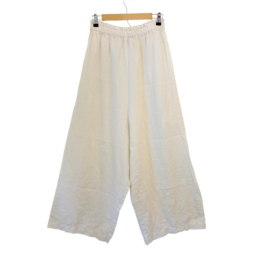 OZMA Linen Wide Leg Pants Womens S Minimalist Paperbag Harem Lagenlook White